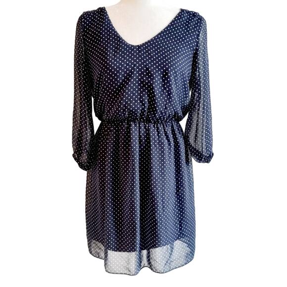 BCX Cut Out Long Sleeve Polka Dot Dress - Picture 1 of 7